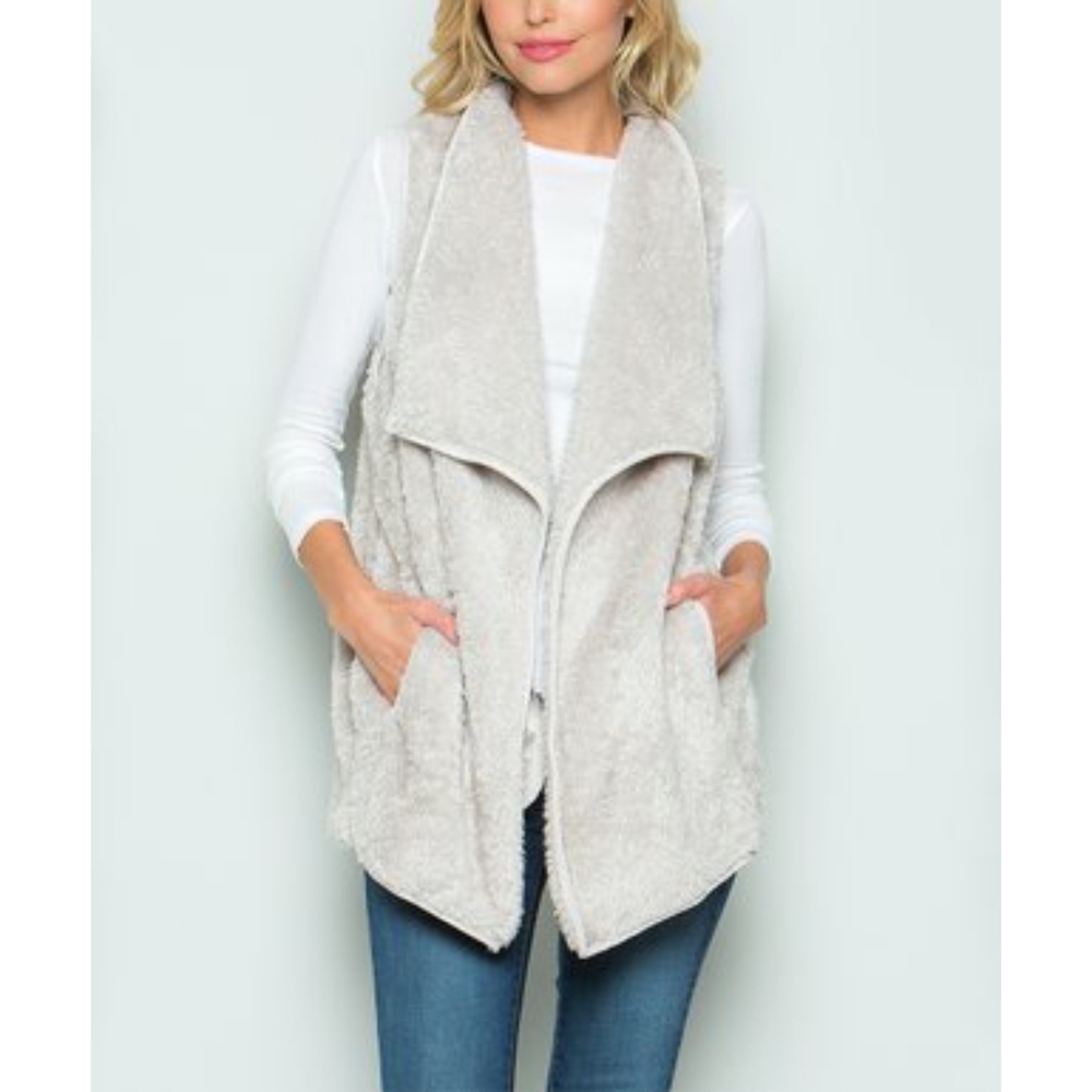 Light Grey Draped Sherpa Vest